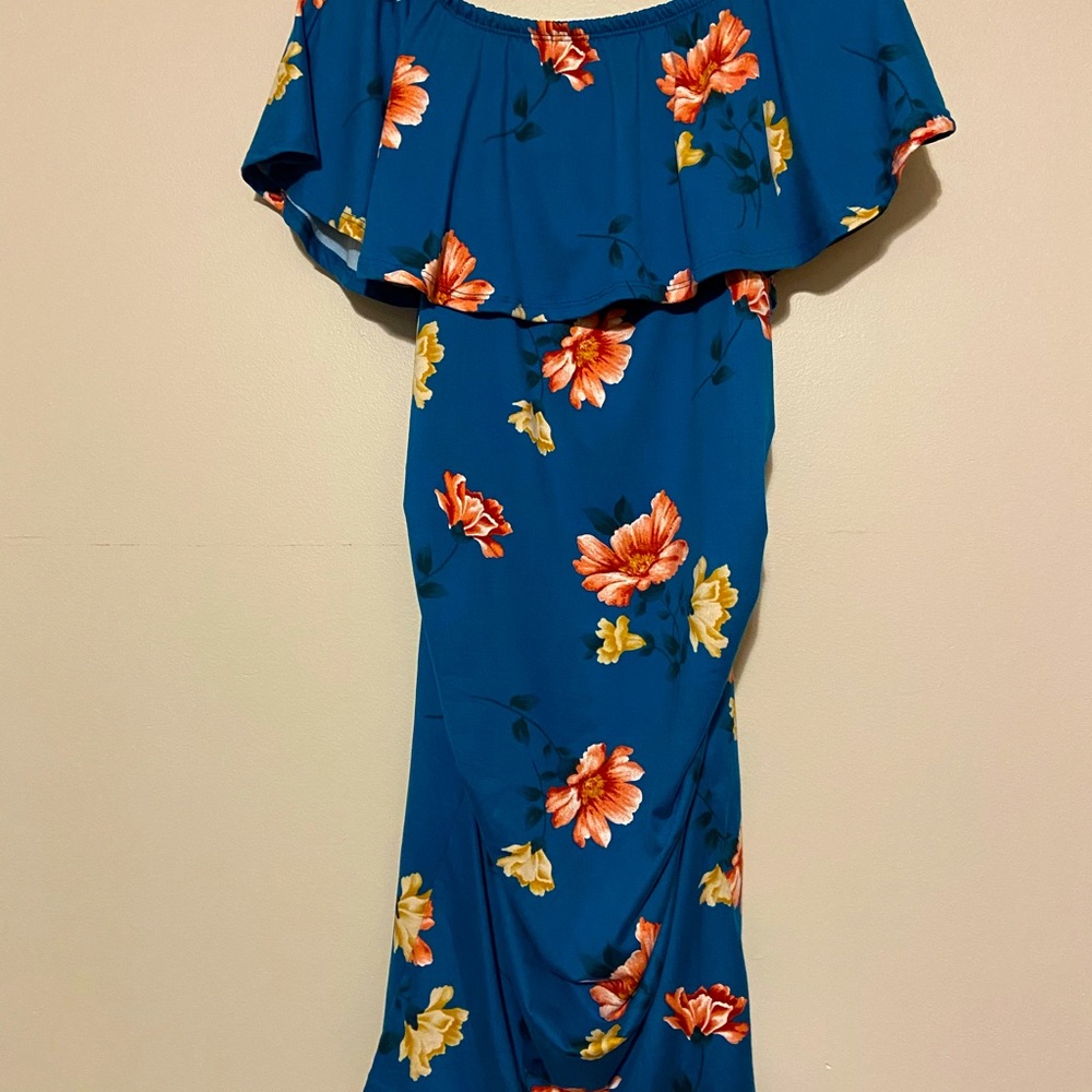 Hello MIZ Strapless Teal Floral Maxi Dress